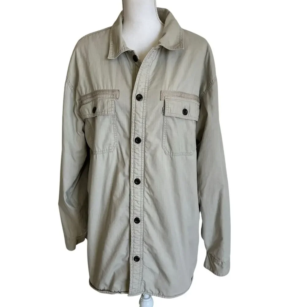 Levi's Shacket Work Jacket Men's Size XL Beige Sherpa Lined Button Front Ripstop